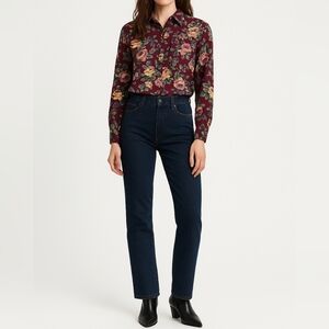 VINTAGE WHITE STAG Floral Button-Up Shirt | M | Burgundy Roses | Ret